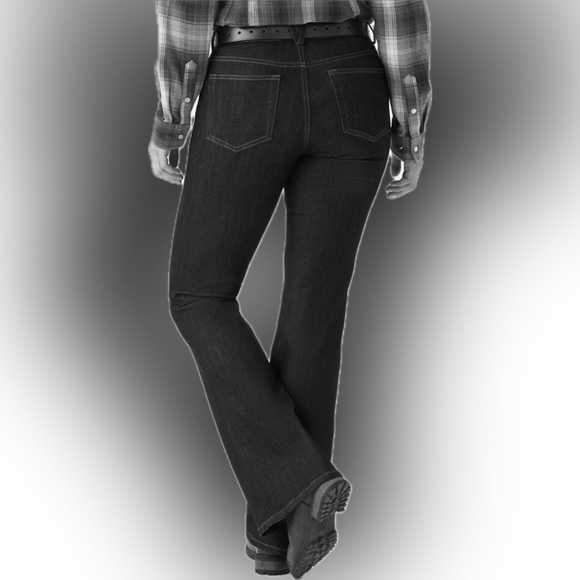 Duluth Trading Co Double Flex Fence Mender Dark Wash Flare Leg Work Jeans 16L - Picture 9 of 9